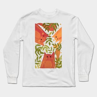 Cats and branches - orange and green Long Sleeve T-Shirt